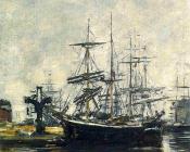 尤金 布丹 : Le Havre, Sailboats at Dock, Basin de la Barre